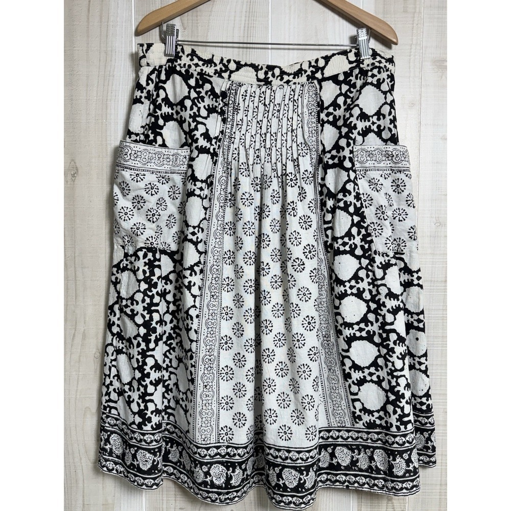 VTG Saks Fifth Ave Sportwhirl Handwoven India Cotton Boho Midi Skirt Pockets M